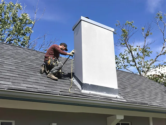 Westwood Chimney Sweep team member finishing chimney construction in Westwood, MA