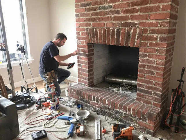 Westwood Chimney Sweep specialist finalizing chimney liner service in Westwood, MA