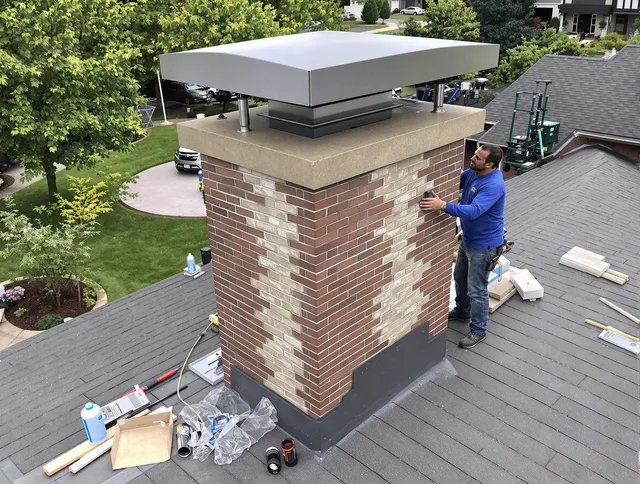Westwood Chimney Sweep team working on a custom chimney remodel in Westwood, MA