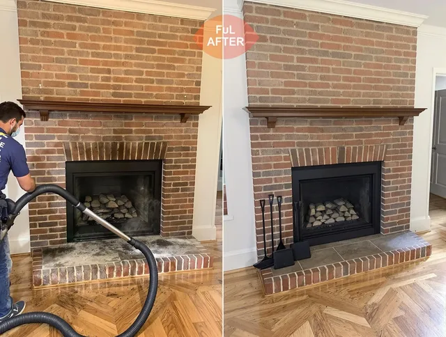 Westwood Chimney Sweep carefully sanitizing a fireplace in Westwood, MA