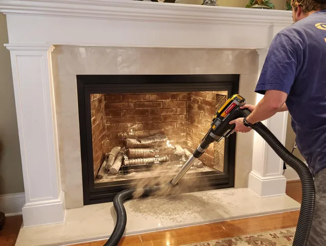Fireplace cleaning performed by Westwood Chimney Sweep in Westwood, MA